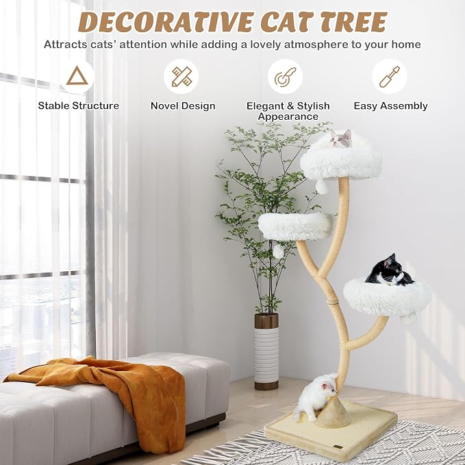 70" Tall Cat Tree, Cat Tower with Scratching Posts and Board, Multi-Level Cat Tower for Large Cats 20 lbs+ with 3 Cozy Perches and Dangling Balls, Modern Cat Tree for Indoor Cats Large Adult