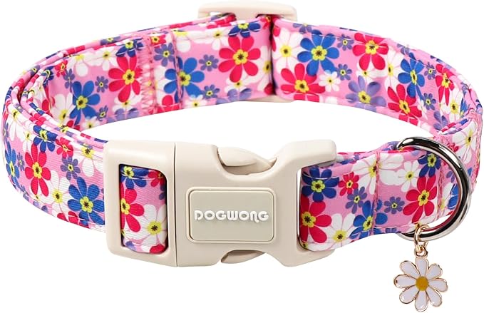 DOGWONG Purple Flower Dog Collar- Cute Daisy Flower Dog Collars Adjustable Girl Female Puppy Dog Collar for Small Dogs Cats, XS