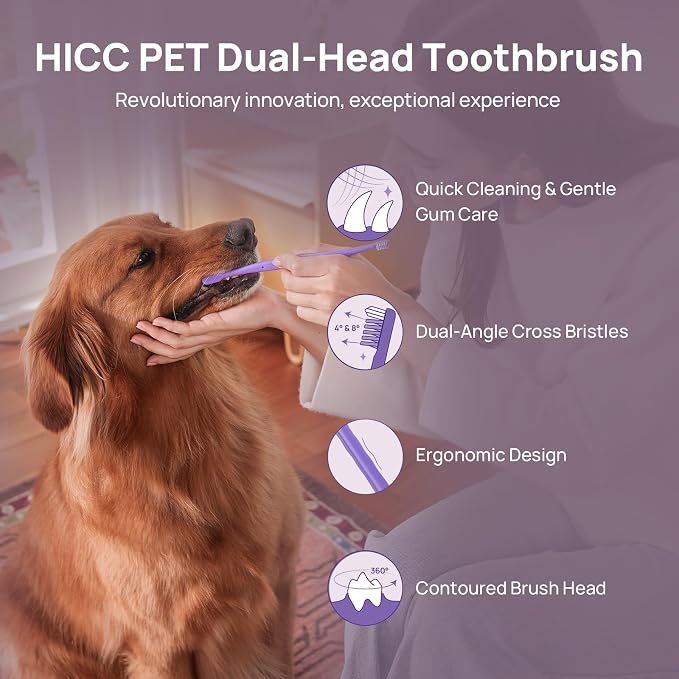 HICC PET Toothbrush for Dogs & Large Cats, Ergonomic Pet Toothbrush for Easy Teeth Cleaning,Gentle on Gums, Cat & Dog Oral Care – Toothpaste Not Included