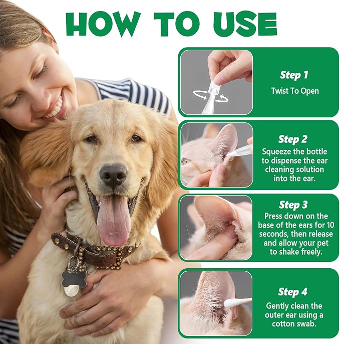 Ear Cleaner for Dogs & Cats – Gentle Plant-Based Formula with Soothing Relief, 10 Single-Use Tubes (1.5 mL Each) | Daily Ear Cleaning Solution for Pets