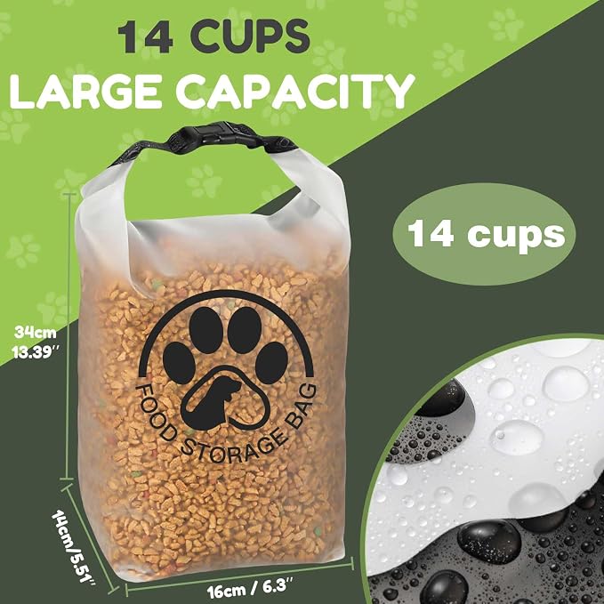 Pet Food Storage Bag for Travel - Transparent Leak-Proof Dog Food Container with Roll-Top Closure, Keeps Kibble Fresh for Camping Trip, Dog Boarding, Weekend Getaways (14 Cups)