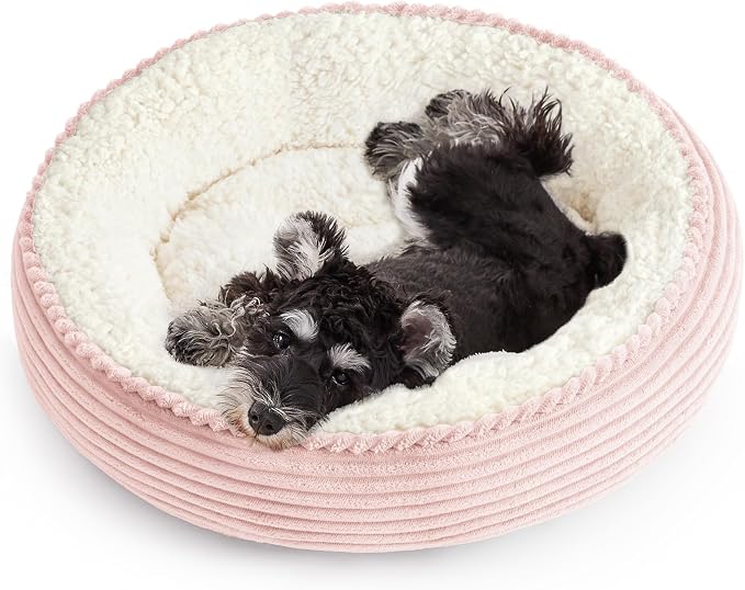 Love's cabin Round Donut Cat and Dog Cushion Bed, 24in Pet Bed for Small or Medium Dogs, Anti-Slip & Water-Resistant Bottom, Soft Durable Fabric Pet Beds, Washable Calming Cat Bed Light Pink