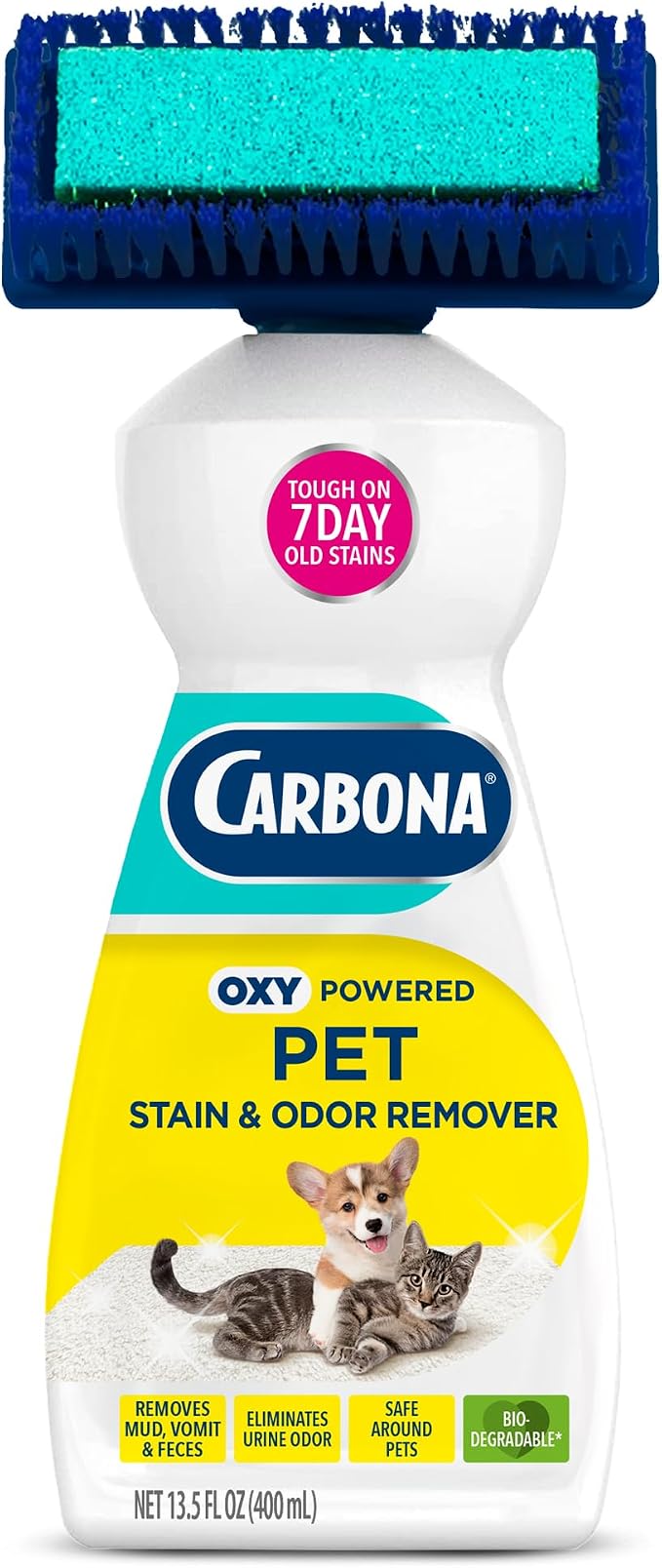 Carbona 2-in-1 Oxy-Powered Pet Stain & Odor Remover (13.5 Fl Oz), Carpet Spot Cleaner Removes Urine Odor, Lifts Mud & Vomit Stains, Prevents Resoiling