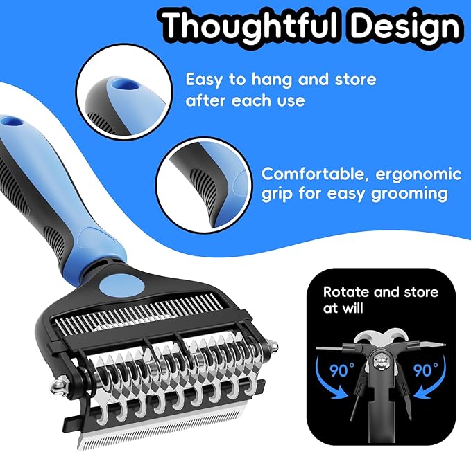 3-in-1 Professional Pet Grooming Brush for Dogs & Cats – Dematting Comb, Undercoat Rake & Deshedding Tool for Long & Short Hair, Heavy Shedding & Matted Fur (Blue)