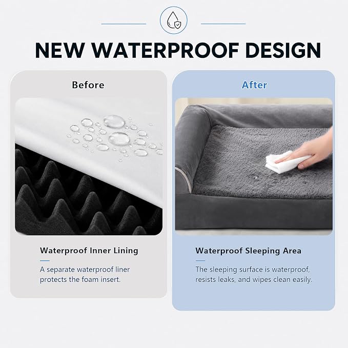 WESTERN HOME Dog Beds Large Sized Dog，Orthopedic Pet Bed for Senior Dogs, Waterproof Pet Beds with Washable Removable Cover, Large Soft Nonskid Bottom Couch, 36in, Dark Grey