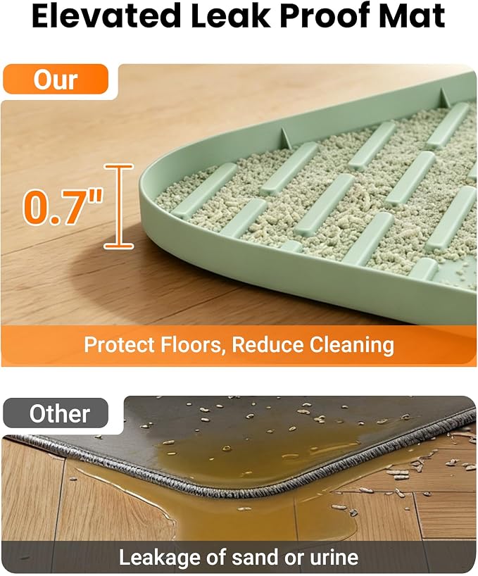 Cat Litter Mat, 47" x 37" Extra Large Cat Litter Box Mat, Silicone Waterproof Litter Trapping Mat for Scatter Control Soft on Kitty Paws Non-Slip Easy to Clean (Green) | Waterproof Litter Trapping Mat for Scatter Control, Soft on Cat Paws Non-Slip Easy...