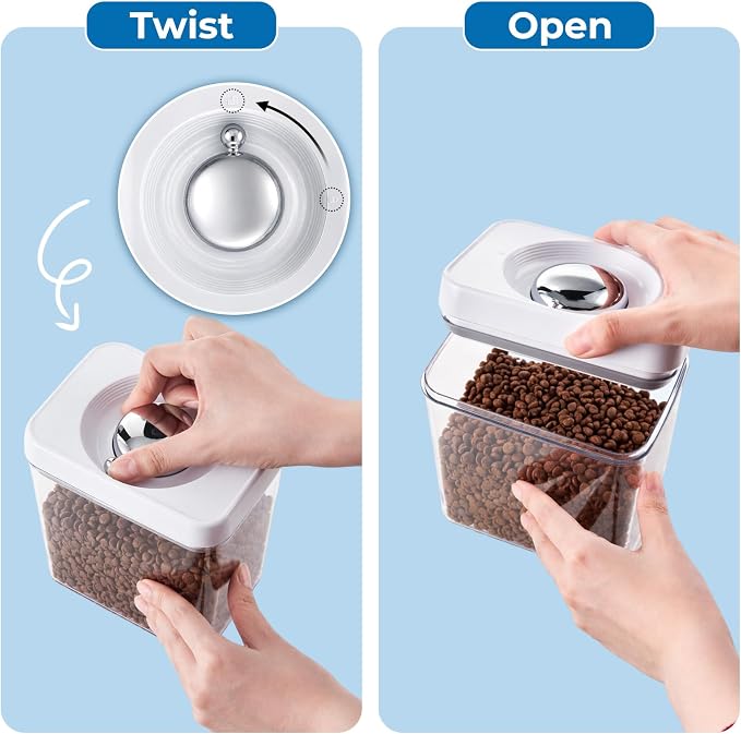 UFORU Dog and Cat Food Storage Containers, 3.1 and 4.4 Qt Airtight 2-Pack | Twist-Lock Lid, Kibble and Pet Treats, BPA-Free Material, Space-Saving Stackable Design, Easy One-Touch Opening