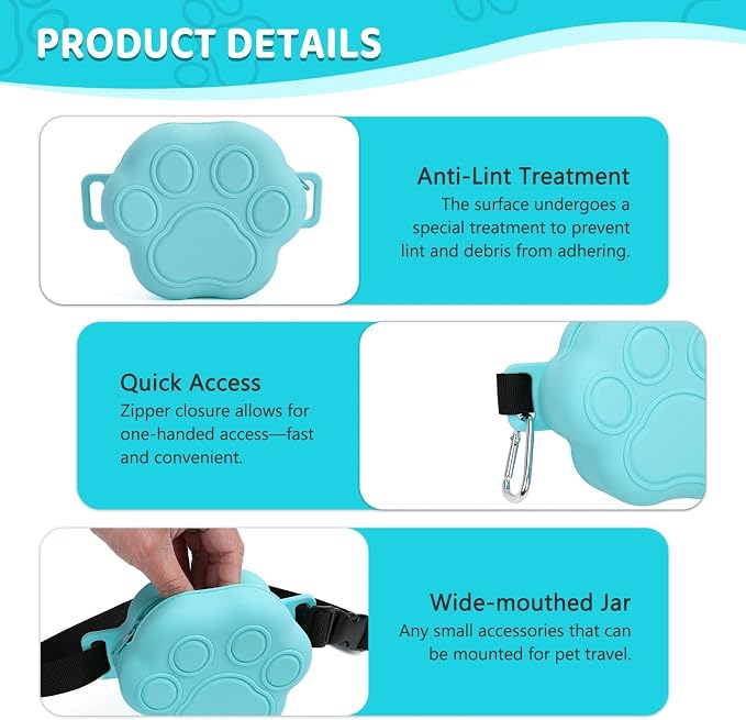 Dog Treat Pouch with Training Clicker and 2 Poop Bags, 1.8 Cup Small Sealable Zipper Silicone Fanny Pack with Waist Belt, Pet Puppy Training & Walking Essentials (Blue)