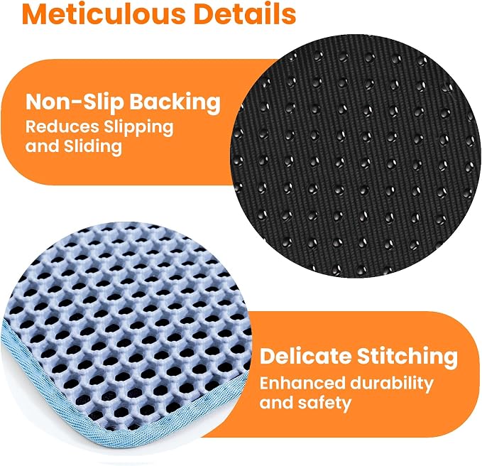 Extra Large Cat Litter Mat XXL, Double Layer Honeycomb, Blue | 46x26”, Reduces Litter Tracking, Easy to Clean, Waterproof, Non-Slip, Soft on Paws, Scratch Resistant, Blue, XXL