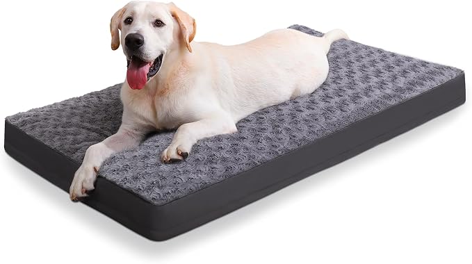 KSIIA Washable Dog Bed for Crate Waterproof for Medium Dogs,41x27 Inch,Gray | 3in egg crate foam,orthopedic support,Soft rose velvet,3ply waterproof fabric,removable cover,anti-slip base,washable
