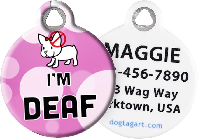 I'm Deaf Medical Alert Personalized Pet ID Tag for Dogs, Silent Polymer Coated Stainless Steel Nametag with Customized Identification Information - Large 1.25" Diameter