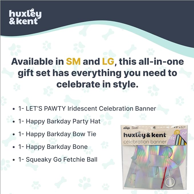 Huxley & Kent Celebration Box for Dogs - Fun Gift Kit with Plush Squeaky Toys, Party Hat, Bow Tie & Banner - Birthday, Gotcha Day & Special Occasion Dog Kit - Happy Barkday Box, Large