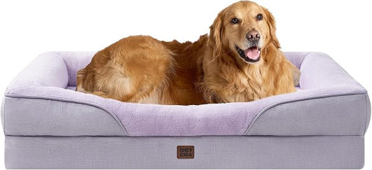 EHEYCIGA Orthopedic XL Dog Bed for Large Sized Dog, 42x30 Inch Extra Large Memory Foam Dog Couch Bed with Sides, Waterproof Liner & Washable Removable Cover, Purple