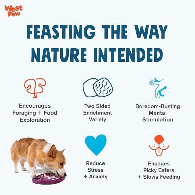 West Paw Seaflex Bubbles Feast Mat – All-in-One, Slow Feeder, Lick Mat – Encourages Foraging & Food Exploration - Engages Picky Eaters & Slow Feeding - Versatile – Easy to Clean, Non-Toxic -Periwinkle