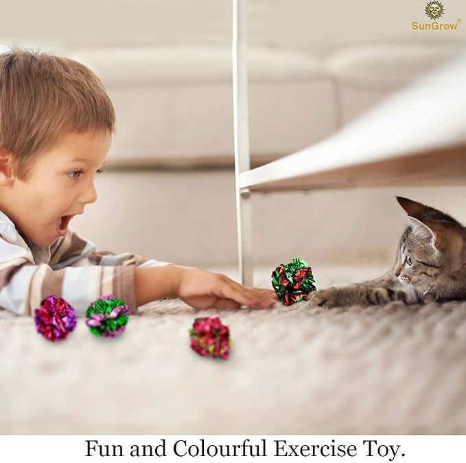 SunGrow 24 Pcs Cat Mylar Crinkle Balls, 2" for Exercise to Keep Fit, Lightweight, Multicolor Shiny Foil with Crinkly Sound for Indoor Pet Cat, Kitten
