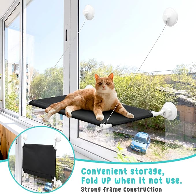Cat Window Perch, Cat Window Hammock with Space Saving Design, Mounted by Powerful Screw Suction Cups, is Safety and Sturdy Bed for cat