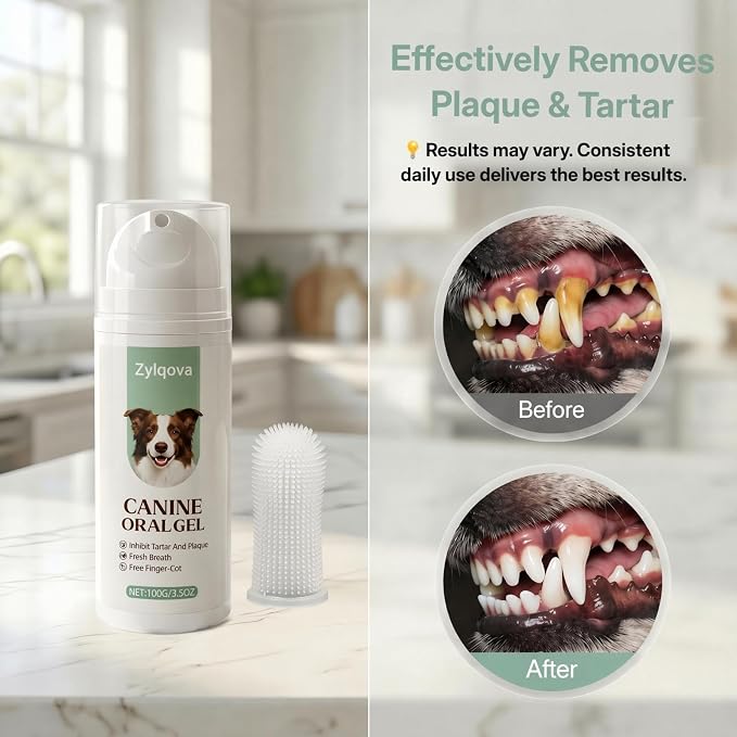 Dog Toothpaste and Toothbrush Kit, Dog Dental Gel for Plaque and Tartar Removal, Dog Teeth Cleaning for Fresh Breath and Daily Oral Support, Suitable for Dogs of All Ages(3.5 OZ)