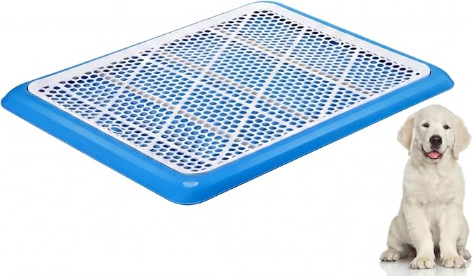 Mifoci 1 Pcs Dog Potty Tray Mesh Puppy Training Pad Holder Floor Protection Portable Pee Pad Pet Toilet Training Tray Litter Box Corner for Medium and Large Dogs (25.6 x 18.9 Inch,Blue)