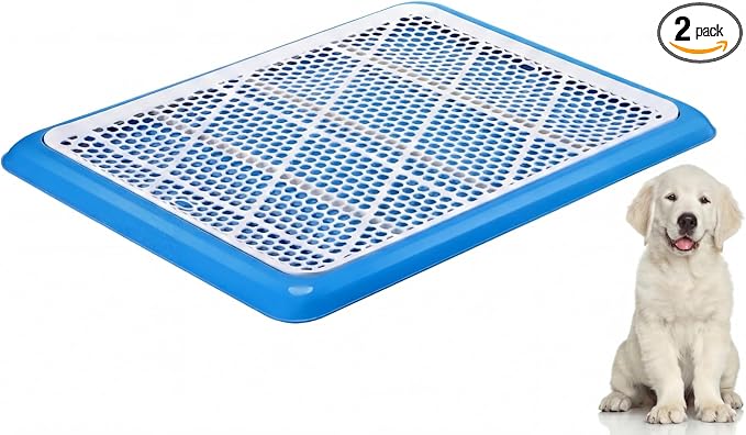 Mifoci 2 Pcs Dog Potty Tray Mesh Puppy Training Pad Holder Floor Protection Portable Pee Pad Pet Toilet Training Tray Litter Box Corner for Medium and Large Dogs (19.7 x 14.2 Inch,Blue)