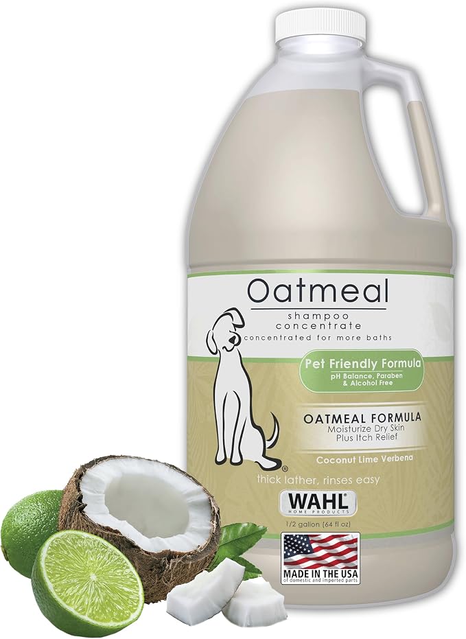 Wahl USA Dry Skin & Itch Relief Pet Shampoo for Dogs – Oatmeal Formula with Coconut Lime Verbena Scent - 64 Oz - Model 821004-050 | Half Gallon Shampoo For Multi-Dog Families, Dry Skin & Itch Relief For Dogs, Oatmeal Formula – Model 821004-050