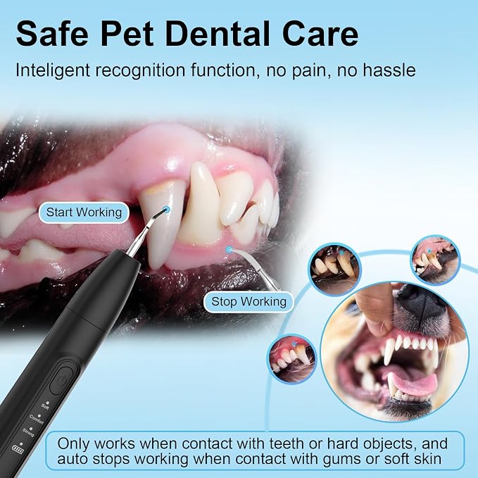 Ultrasonic Dog Plaque Remover Tool, 3 Modes Plaque and Tartar Remover for Dogs, Low Noise Sonic Dog Tartar Remover Plaque Remover with Toothbrush 2 Cleaning Head for Pet Dental Care, Black
