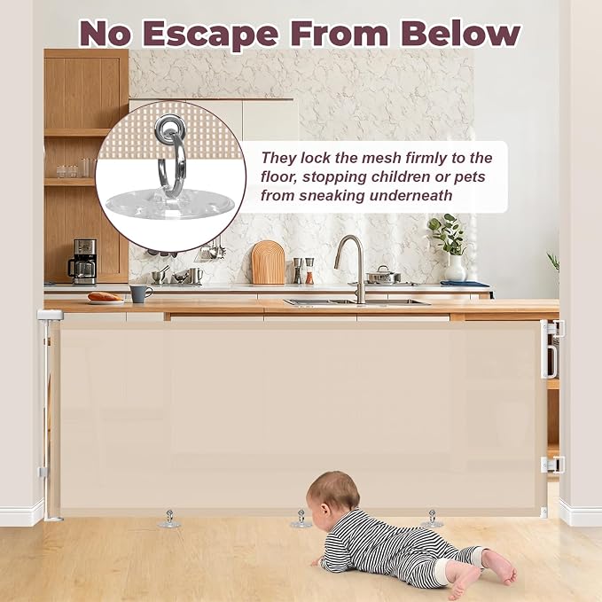 78" Retractable Extra Wide Baby Gates for Doorways, Long Mesh Dog Gate for Large Openings, Indoor Outdoor Pet Gate for Deck Porch Kitchens Hallways, 34" Height, Beige