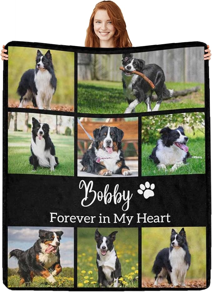 Artsadd Personalized Dog Memorial Blanket, Custom Dog Photo Blanket, 30x40 inches, Black, Fleece, Throw Blanket, Pet Memorial Gift