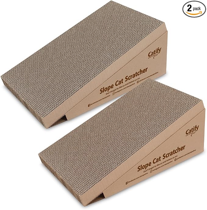 Best Pet Supplies Catify Cat Scratcher, Fun Interactive Scratchers, Posts, Poles, Claw Safe, Furniture Saver Indoor Play Support Natural Cat Behaviors Heavy Duty - Slope (2 Pack)