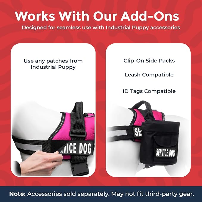 Industrial Puppy Service Dog Vest Harness - Durable & Adjustable Vest for Dog with Reflective Straps, Removable Patches, 50 ADA Cards, Handle & D-Ring, Travel and Daily Use, (Hot Pink, XL 30"-39")