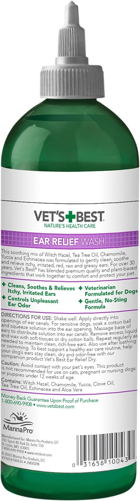 Vet's Best Dog Ear Relief Wash, No-Alcohol, Wax Control, No-Sting, 16 oz | Alcohol-Free Ear Cleanser, Helps Remove Wax & Debris, Controls Odors & Itching, Gentle Daily Ear Care for Dogs