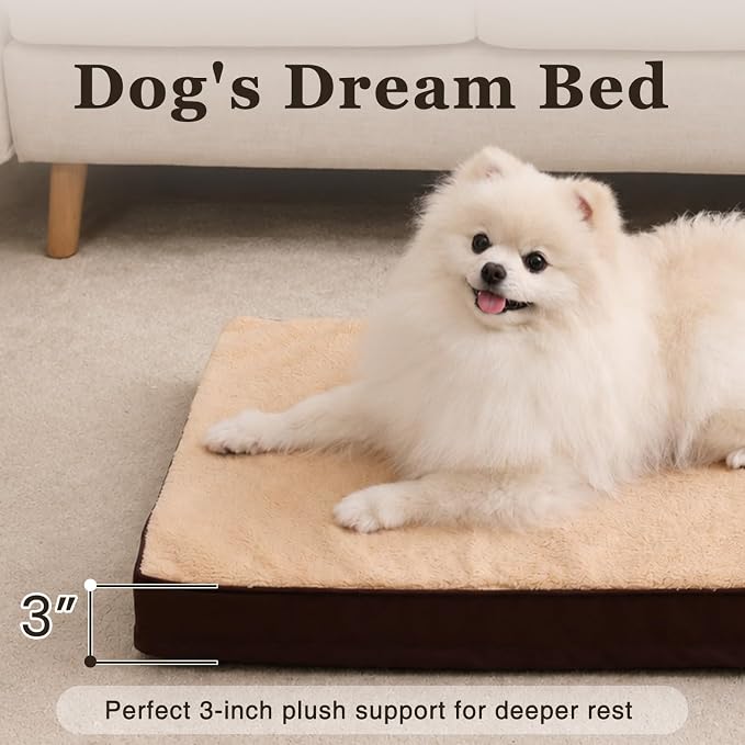 NUPIDA Waterproof Large Dog Bed for Crate with Washable Cover, 35x22, Brown | TPU Waterproof Layer, Easy Clean Cover, Soft Plush Surface, Durable Oxford Fabric, Non-Slip Bottom, For Large Breeds ≤50lbs