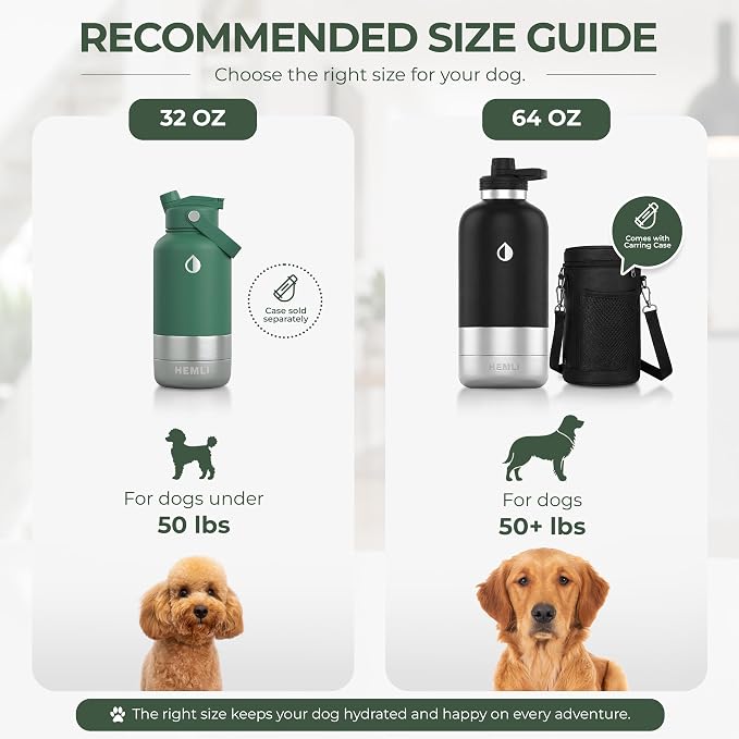 32 oz. Dog Water Bottle, Insulated Dog Travel Water Bottle, Stainless Steel Pet Water Bottle Dispenser Portable Food and Water Bowl for Dogs for Walking Dog Canteen Travel Kit