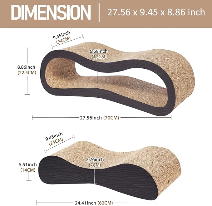2 in 1 Large Cardboard Cat Scratcher Lounger，Cat Scratching Board for Indoor Cats,100% Recyclable&Reversible Horizontal Scratching Pads Prevents Furniture Damage,Brown