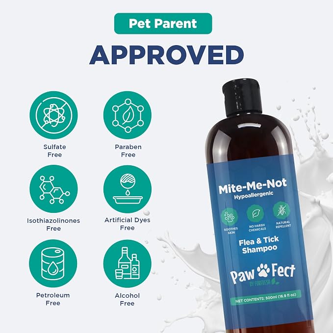 Pawfect, Mite-Me-Not Botanical Dog Shampoo, Citronella & Aloe Pet Shampoo | Made in Canada, Hypoallergenic Flea and Tick Relief Grooming Shampoo for Dogs, Cats & Small Pets Sensitive Skin, 16.9 Oz