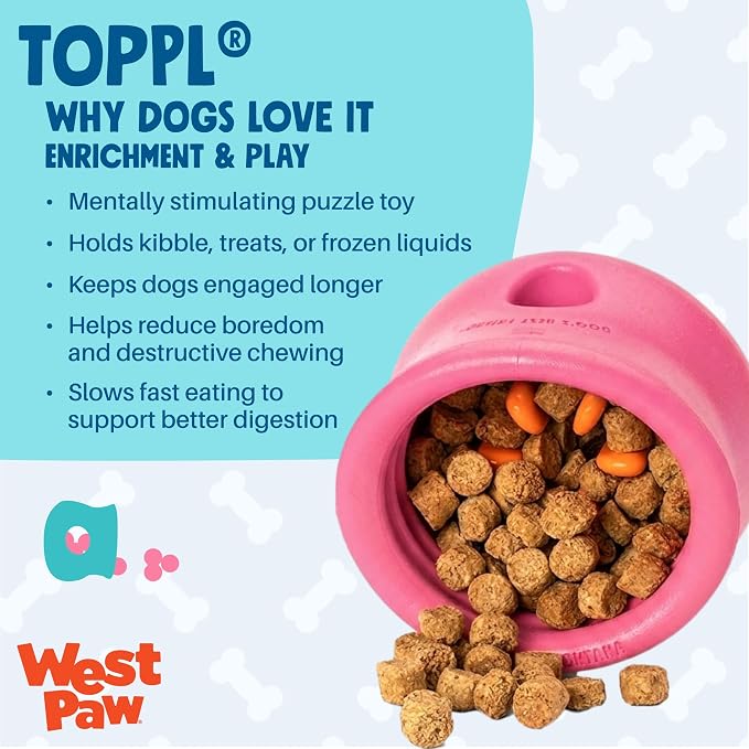 WEST PAW Zogoflex Toppl Interactive Treat Dispensing Puzzle Dog Toy for Mental Stimulation & Enrichment-Holds Kibble & Treats-Lickable, Freezable & Dishwasher Safe-Made in USA-XL-Teal