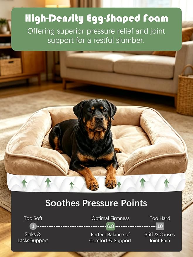 Spotted Play Orthopedic Dog Bed with Sides - Sofa Beds for Extra Large Dogs, Supportive Foam Pet Couch Bed with Washable Removable Cover, Waterproof Lining and Non-Slip Bottom, Brown - XL