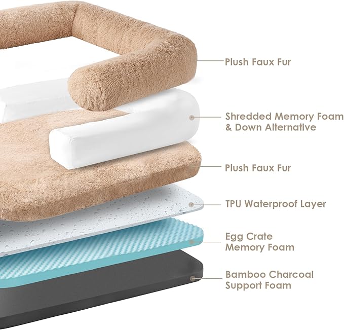 EHEYCIGA Foldable XXL Dog Bed for Large Sized Dog, 54"x38"x7.5" Faux Fur Fluffy Pet Couch Bed, Orthopedic Calming Memory Foam Big Pet Bed, Washable Pet Sofa Bed with Non-Slip Bottom, Camel