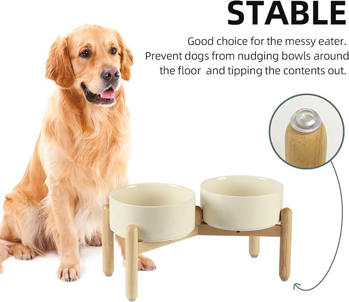 Havniva 7.3inch Ceramic Raised Dog Bowl with Stand, Double Dog Bowls Elevated for Medium Breed Dog Food and Water Bowl Set Non-Slip Dog Dish Large Capacity Feeding Pet Water Bowl