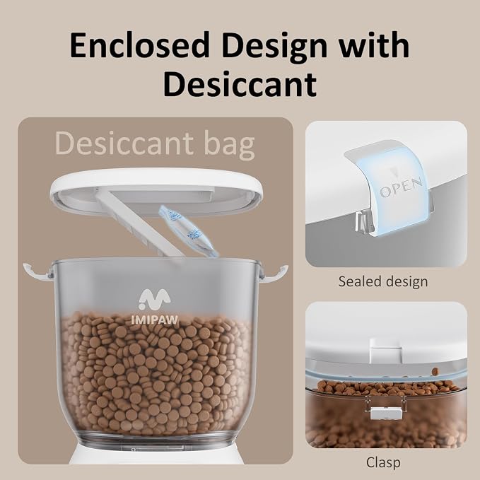 Automatic Cat Feeder: 4L Cat Food Dispenser Timed Precise Auto Feeder Programmable 1-6 Meals- Easy to Clean& Dual Power with Desiccant Bag Keeps Food Fresh- Reliable Pet Feeder for Cats