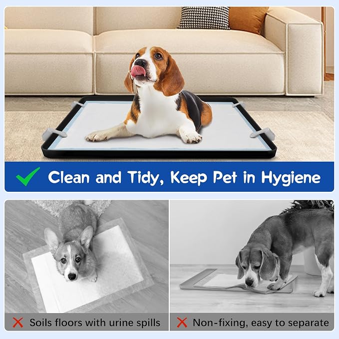 VavoPaw Pee Pad Holder for Dog, 24" × 24" Puppy Pad Holder with Clamps, Raised Edges Leak-Proof Dog Pee Pads Holders, Waterproof Silicone Potty Pads for Dogs, Easy to Clean Indoor, Black