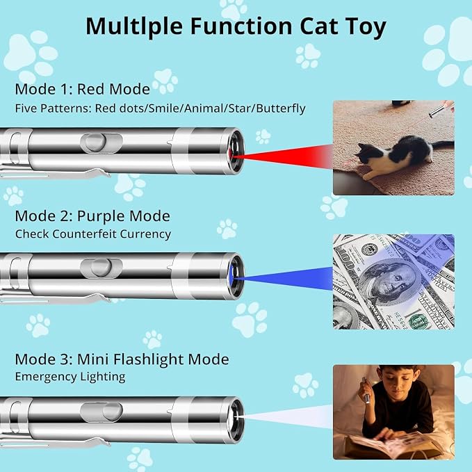 Waputne Cat Toy for Indoor Cats, USB Rechargeable Kitten Toys with 7 Adjustable Patterns, Interactive Chase Toys for Indoor Cats & Dogs, Training & Exercise Fun