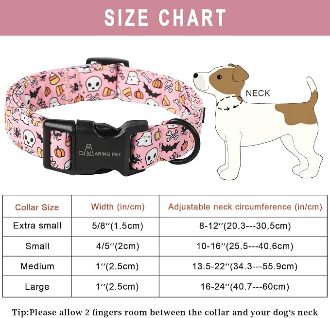 ARING PET Halloween Dog Collars, Cute Pink Pumpkin Ghost Bat Spider Skull Pet Collar with Quick Release Buckle for Small Medium Large Girl Boy Dogs-L