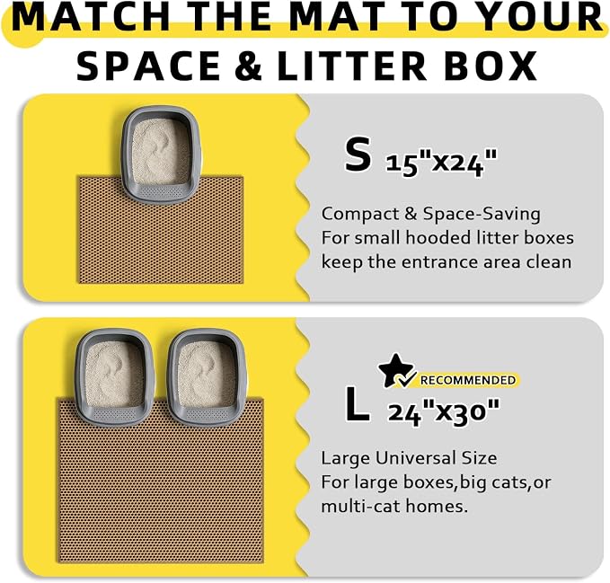 Cat Litter Mat, 30"x24", Waterproof, Easy to Clean (Brown-1Pack) | Double-Layer Honeycomb for Effective Litter Trapping, Premium Durable EVA, Non-Slip, Paw-Friendly Soft Surface