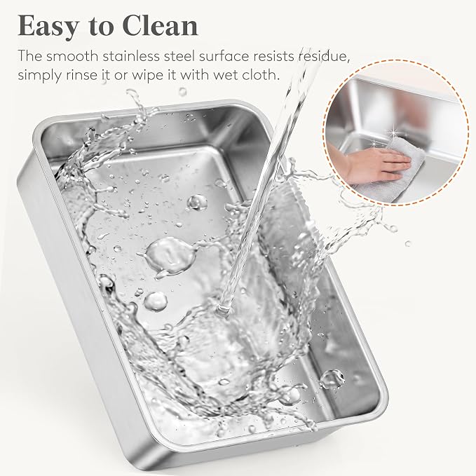 Lifewit Stainless Steel Litter Box, XL Metal Cat Litter Tray with Non-Slip Pads, Anti-Leakage Top Entry and High Sided, Easy to Clean, 22.8"×15"×10.2", Gray