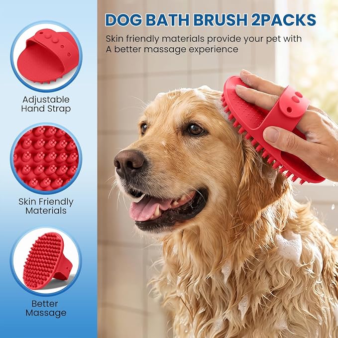Pet Grooming Kit Brush and Metal Comb Combo, Double Sided Dematting Undercoat Rake Deshedding Brush for Long Short Matted Haired Dogs & Indoor Cats, Gift for Pet Lovers (Red Kit 4PCS)