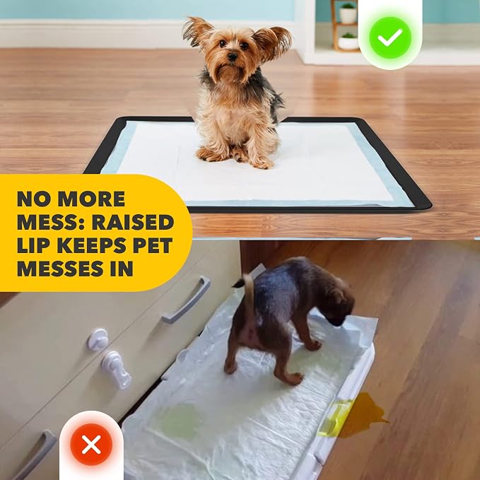 Skywin TidyFriend 2 Pack Dog Pee Pad Holder - Fits Up to 24” x 24” Pee Pad Holder for Dogs - Stable Grip, Soft Edges, Quick Wipe Silicone Surface Dog Pad Holder for Indoor Flooring Protection (Black)