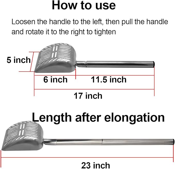 TOYPOPOR Stainless Steel Cat Litter Scoop 23 inches Telescoping Litter Scoop with Long Handle Perfect Scooper for Cats and Dogs