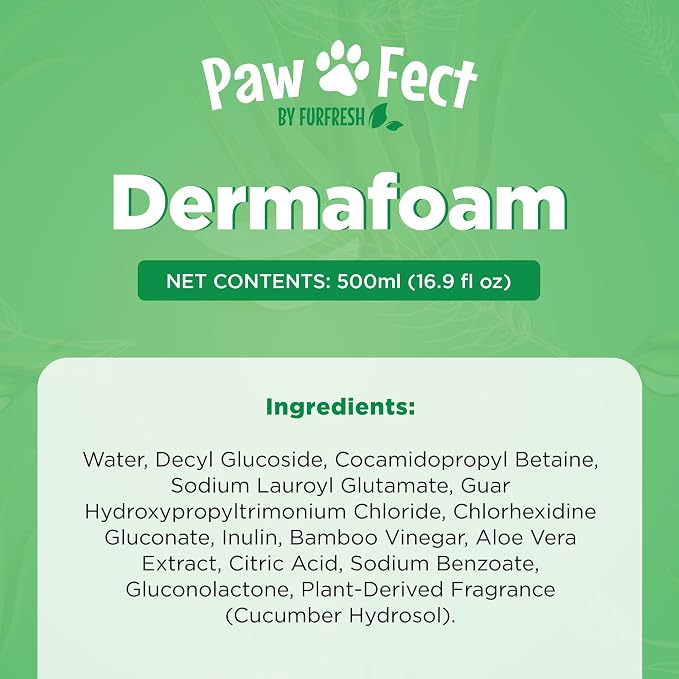 Pawfect DermaFoam Pet Shampoo Deep Cleansing for Greasy Coats & Deodorizing | A Canadian Company, Sulfate Free Moisturizing Formula with Aloe Vera & Bamboo Vinegar | Fresh Cucumber Scent 16.9 Oz