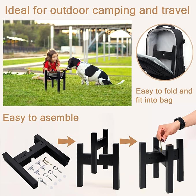 Elevated Dog Bowl Stand Adjustable Dog Food Holder 10”H Medium Black | 10” Elevated Dog Bowl Stand, Medium Dogs, Adjustable, Fits 7”-10” Bowls, Single Bowl Holder, Natural Bamboo, Classic Black