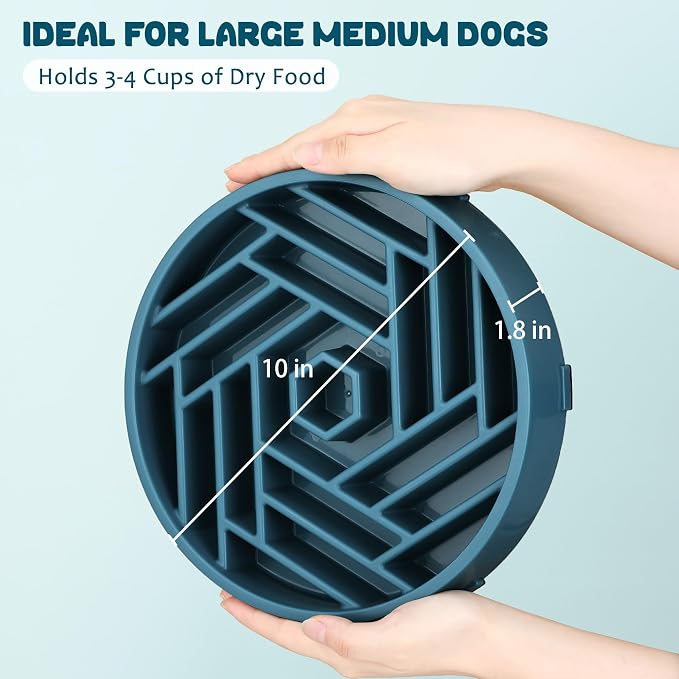 WHIPPY Slow Feeder Dog Bowl, Puzzle Maze Design to Slow Down Eating, 3-Cup Capacity, Anti-Gulping Food Bowl for Medium & Large Dogs,Navy Blue